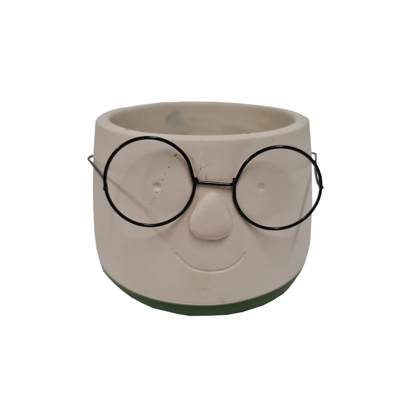 Imperfect! Happy Plant Pot with Glasses | Green - Image 2
